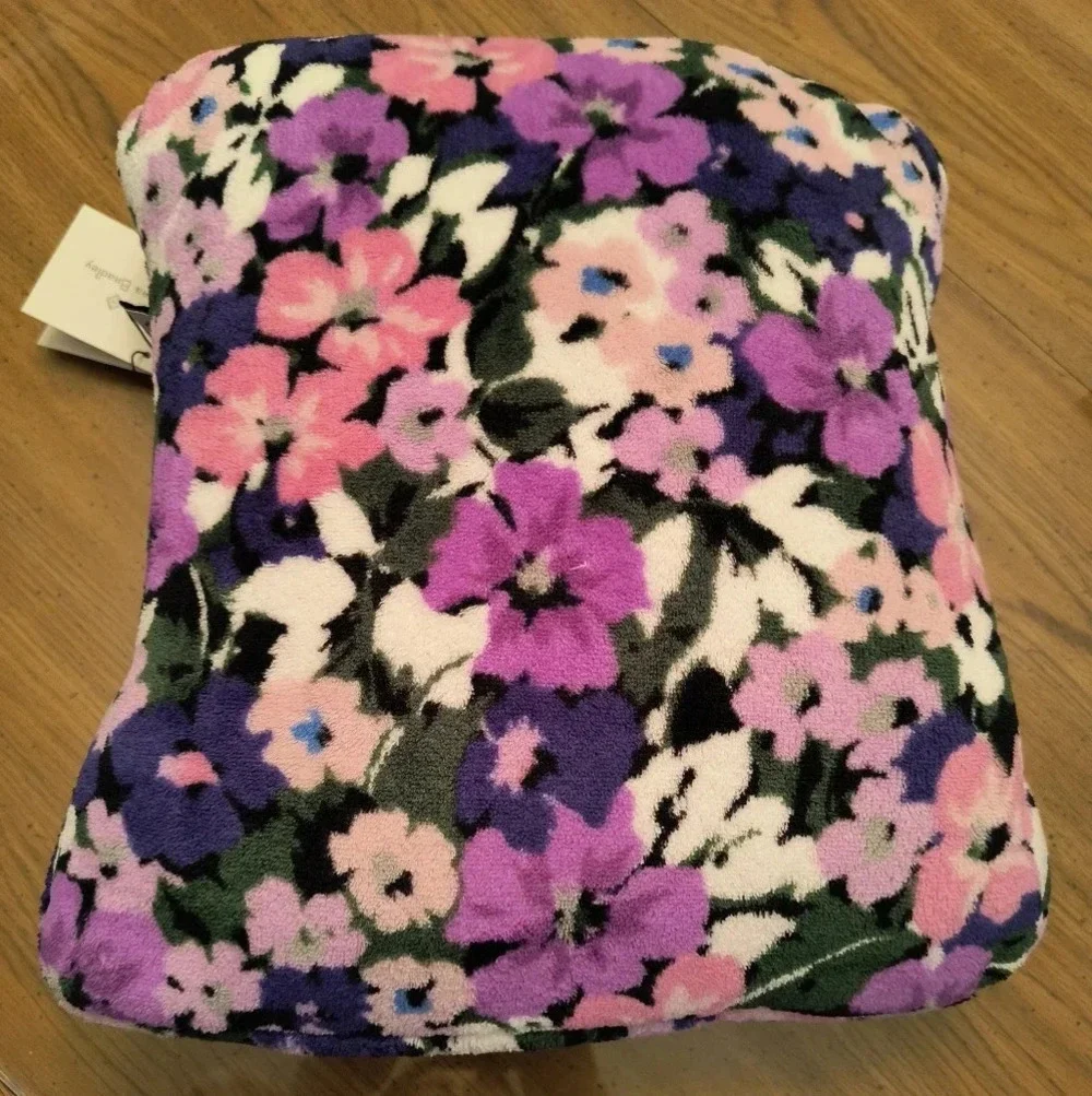 Pink purple fleece Vera Bradley Travel blanket pillow easily carried on luggage